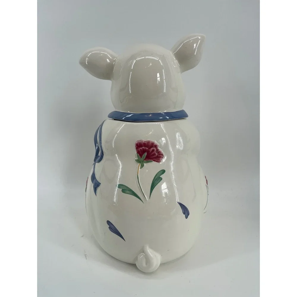 Lenox Poppies on Blue Pig Cookie Jar Poppies Barnyard White Blue Cottagecoe